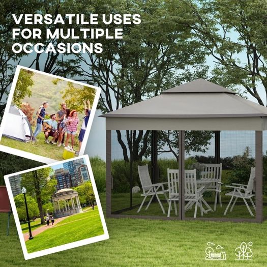 3.25 x 3.25m Deluxe Metal Gazebo, with Curtains - Brown and Grey