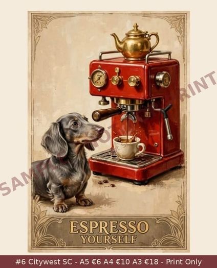 Dachshund Coffee Prints A5 A4 A3 - 6 Designs - Citywest SC - 250gsm Matte - Sausage Dog