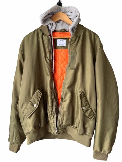 Vintage Y2K Style Bershka MA-1 Bomber Jacket XL Khaki Orange Lined Oversized Streetwear