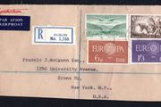 1960 Ireland Registered letter cover front with 1960 Europa, 1/3d World Refugee Year &amp; 1s Airmail stamp with fine cancel