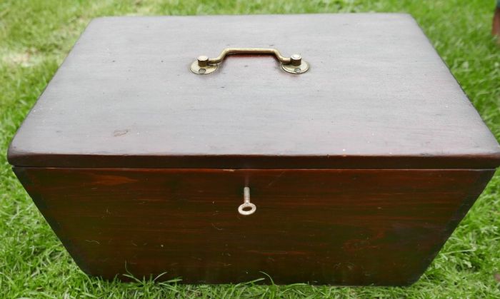 Vintage Wooden Box with Brass Handle and Key 16"x!0"x10"