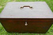 Vintage Wooden Box with Brass Handle and Key 16"x!0"x10"