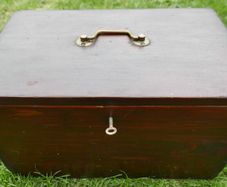 Vintage Wooden Box with Brass Handle and Key 16"x!0"x10"