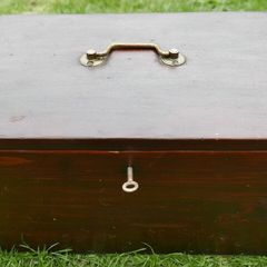 Vintage Wooden Box with Brass Handle and Key 16"x!0"x10"