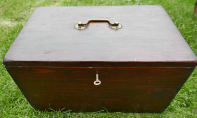 Vintage Wooden Box with Brass Handle and Key 16"x!0"x10"