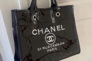 Chanel Tote Handbag Black Patent