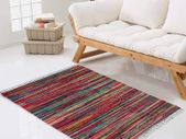 Rectangle Hand Made Chindi Rug with Complete Recycled 100% Pure Cotton - Multi Colorful Rug with Stripes - Decorative Pink Rugs for Living Room, Bedroom Decor and Garden (50 x 80 cm)
