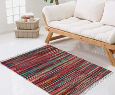 Rectangle Hand Made Chindi Rug with Complete Recycled 100% Pure Cotton - Multi Colorful Rug with Stripes - Decorative Pink Rugs for Living Room, Bedroom Decor and Garden (50 x 80 cm)