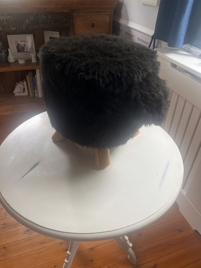 Sheep faux fur and wood Childers stool