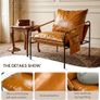 Faux leather Armchair Comfy Accent Chair with Sturdy Metal Frame Wood Armrest And bag Living Room chairs Soft Cushion Lounge couch sofa Chair Oversized Reading chair for Bedroom Patio Porch Image 5