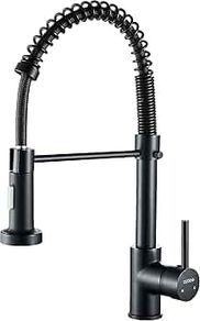 Kitchen Sink Mixer Tap, Spring Kitchen Taps with Pull Down Sprayer, Commercial Kitchen Faucet Single Handle Lever, High Arc Swivel 360 2 Spray Mode Mixer Tap (Black)