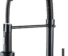Kitchen Sink Mixer Tap, Spring Kitchen Taps with Pull Down Sprayer, Commercial Kitchen Faucet Single Handle Lever, High Arc Swivel 360 2 Spray Mode Mixer Tap (Black)