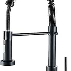 Kitchen Sink Mixer Tap, Spring Kitchen Taps with Pull Down Sprayer, Commercial Kitchen Faucet Single Handle Lever, High Arc Swivel 360 2 Spray Mode Mixer Tap (Black)