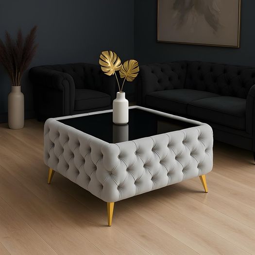 Coffee table with metal legs glass Cream