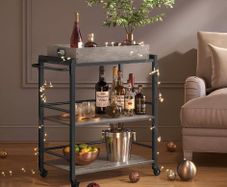 Industrial Style Serving Trolley Kitchen Trolley with Removable Tray with Adjustable Feet and Wheels Kitchen Shelf Steel Frame 65 x 40 x 86 cm Brown Rustic Black