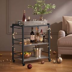 Industrial Style Serving Trolley Kitchen Trolley with Removable Tray with Adjustable Feet and Wheels Kitchen Shelf Steel Frame 65 x 40 x 86 cm Brown Rustic Black