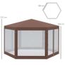 Hexagonal Garden Gazebo - Patio Party Outdoor Canopy Tent Sun Shelter with Mosquito Netting and Zipped Door, Brown Image 3
