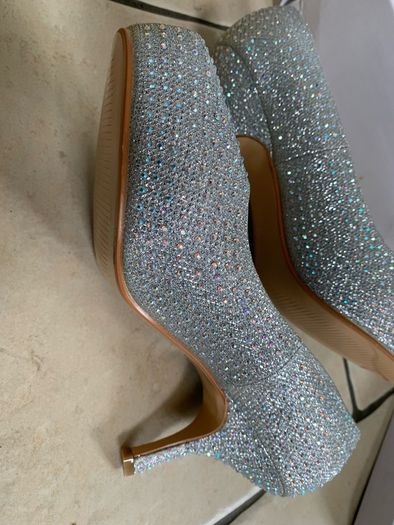 Truffle Silver Mesh Diamond Heels 8uk