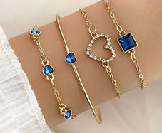 4pcs Alloy Chain Rhinestone Bracelet Set