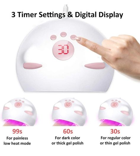 60W LED UV Nail Lamp for Gel Nail Polish with 3 Timers (30/60/99s) Auto-Sensing Digital Display, Fast Nail Dryer Curing Lamp for Nail Art, UV Lamp for Nails with USB Power Cable (Plug not included)