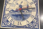 Blue tile clock with windmill
