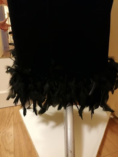 Women's Dress Black Velvet and Ostrich Feathers Size 14