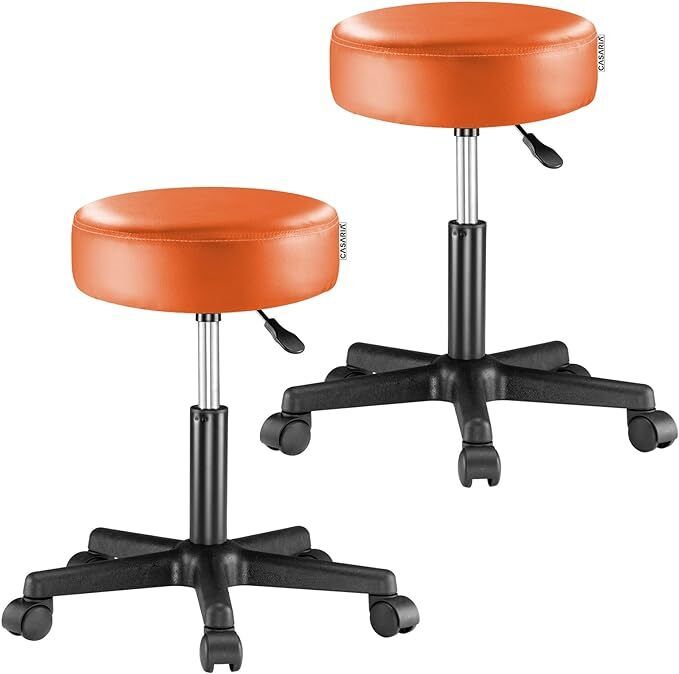 Set of 2 Rolling Stools Height Adjustable with Wheels 46 - 60 cm Seat Height 10 cm Padding