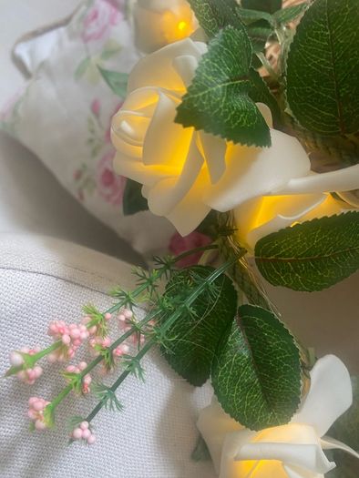 ShabbyChic French Basket with beautiful velvet to touch battery powered roses