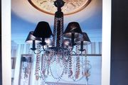 Vintage 6 Arm Quality Chandelier With Amber and Black Drops
