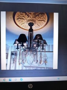 Vintage 6 Arm Quality Chandelier With Amber and Black Drops
