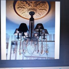 Vintage 6 Arm Quality Chandelier With Amber and Black Drops