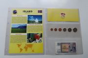 Iceland Banknote + Viking themed Coins + Stamp collector set vintage currency