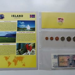 Iceland Banknote + Viking themed Coins + Stamp collector set vintage currency
