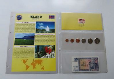 Iceland Banknote + Viking themed Coins + Stamp collector set vintage currency
