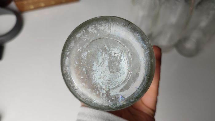301 - Set of 4 Vintage Floral Decorative Collectible Clear Glass Tall Big Bottles
