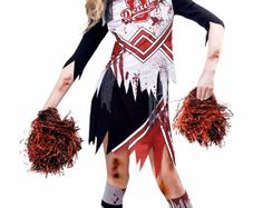 Childs Zombie Cheerleader Fancy Dress Halloween Costume High School Girls Kids Outfit (MULTIPLE SIZES)