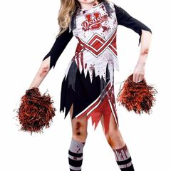 Childs Zombie Cheerleader Fancy Dress Halloween Costume High School Girls Kids Outfit (MULTIPLE SIZES)