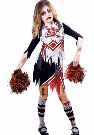Childs Zombie Cheerleader Fancy Dress Halloween Costume High School Girls Kids Outfit (MULTIPLE SIZES)