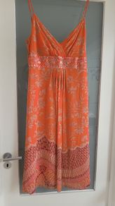 MONSOON coral silk dress Sz 16