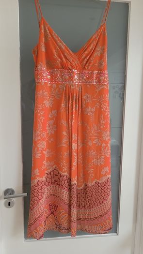 MONSOON coral silk dress Sz 16
