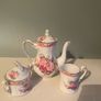 Vintage Porcelain small coffee or teapot sugar bowl and creamer set .       porcelain Image 2