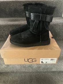 Ladies Black Suede Josette Ugg Australia Boots with Leather Bow Size UK4.5