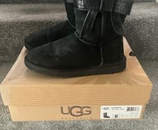 Ladies Black Suede Josette Ugg Australia Boots with Leather Bow Size UK4.5