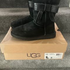 Ladies Black Suede Josette Ugg Australia Boots with Leather Bow Size UK4.5