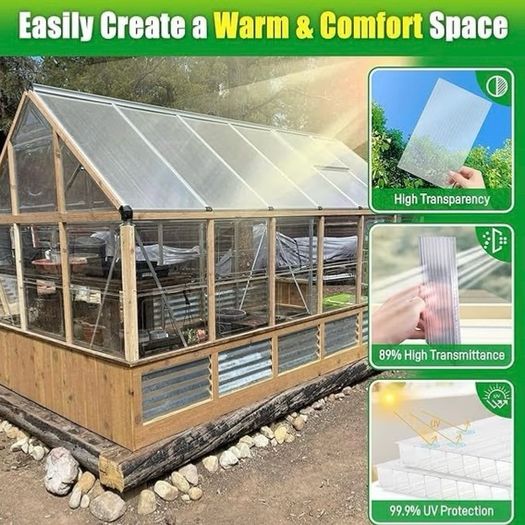 10 Pack 6mmx61x121cm Polycarbonate Sheets, 4' x 2' x 0.24" Twin-Wall Plastic Roofing Sheets, All Weather Clear Roofing Sheets Greenhouse Plastic Panels Outdoor