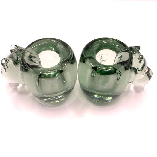 Vintage art glass candlesticks shaped like a hippopotamus