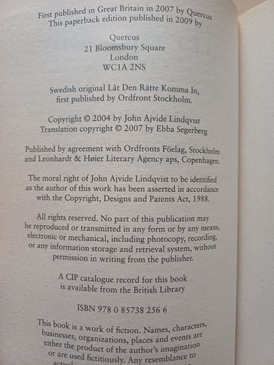 Let the Right One In by John Ajvide Lindqvist (Horror Paperback 2009)