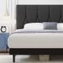 King Bed Frame, Black, Upholstered Wooden Slat Bed Frame with Headboard Image 2