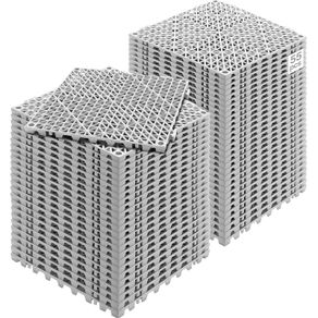 55 Pack Floor Tiles 30 x 30 cm Modular Interlocking Cushion Splicing Drainage Mats, Soft PVC Interlocking Drainage Floor Tiles, Non-Slip Drainage Holes for Restroom, Bathroom, Kitchen, Pool, Wet Area, Gray