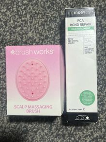 This works scalp massaging brush and inkey list bond repair bundle